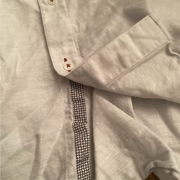 TED BAKER MENS 5. US XL GRAPHIT BUTTON FRONT COTTON LINEN SHORT SLEEVE SHIRT - Picture 9 of 11